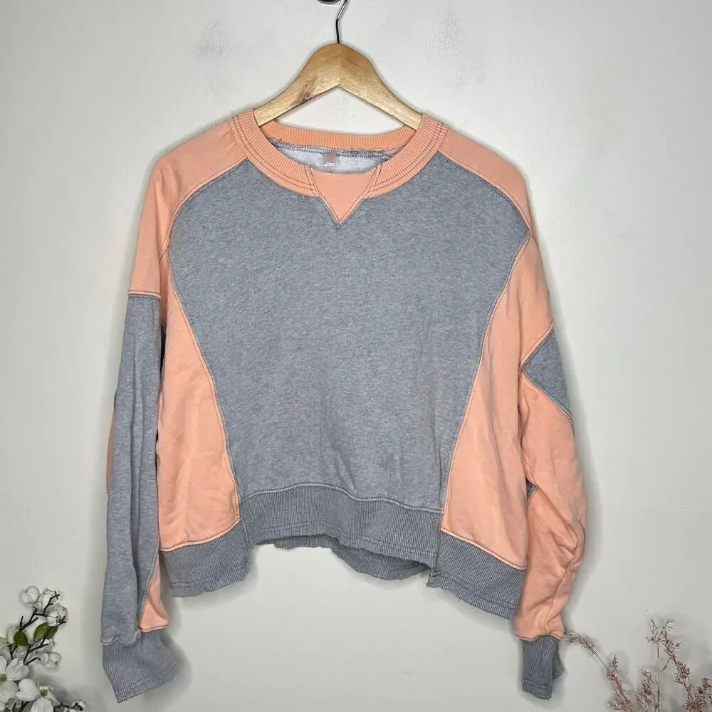 FREE PEOPLE Movement Intercept Sweatshirt Colorblock Gray Orange Sz M $98 {3M9}